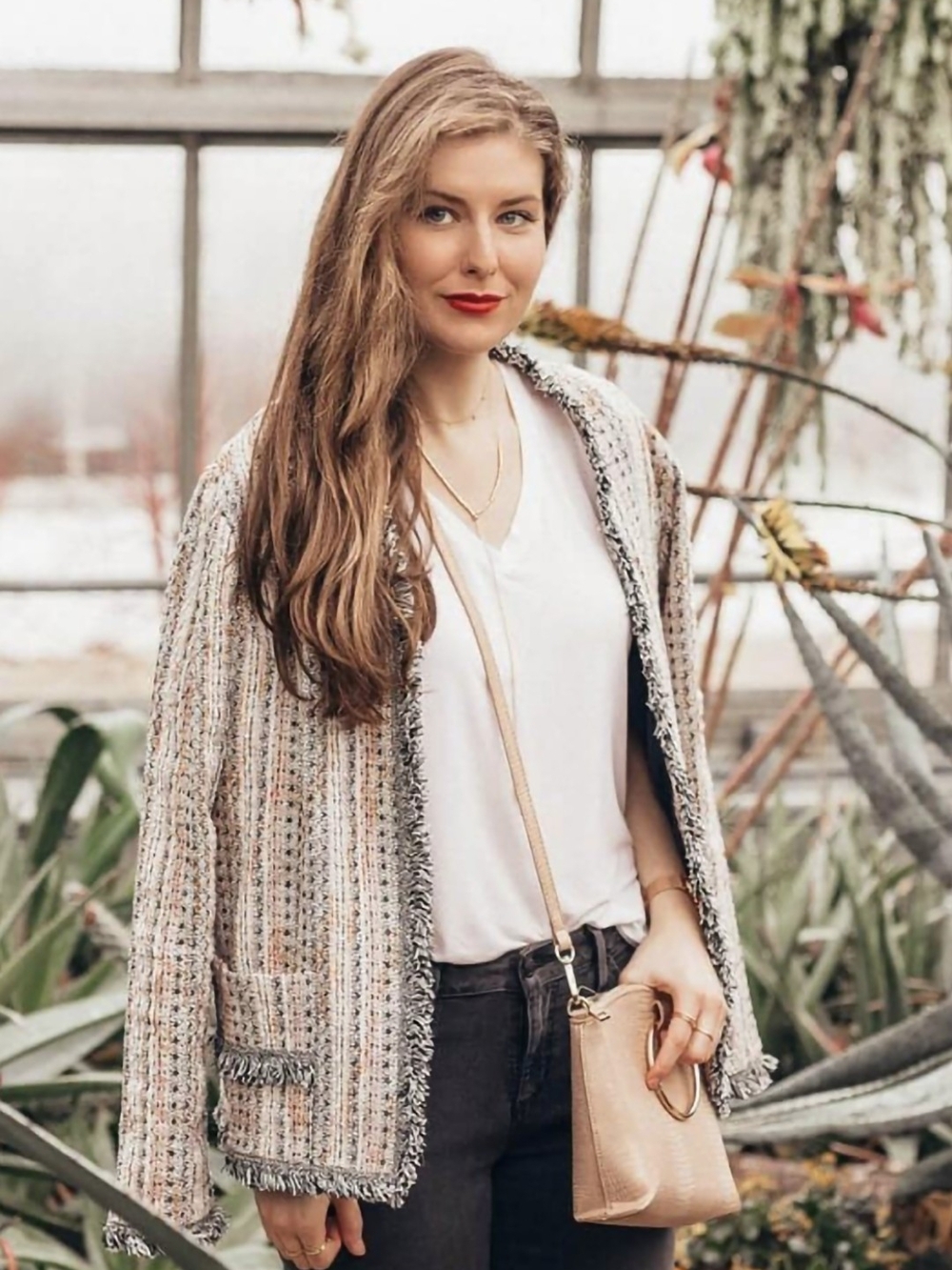 Anthropologie Tweed Jacket with Fringe Trim